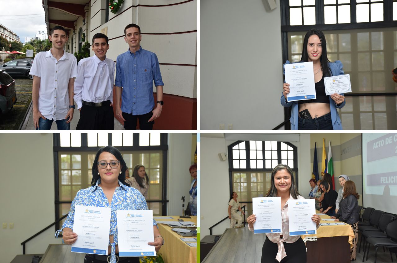 Diferentes personas recibiendo su certificado en formación técnica laboral