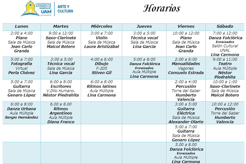 Horarios Arte y Cultura