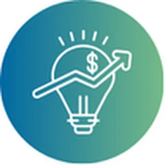 Icono Emprendimiento bombillo con un signo de pesos y una flecha de crecimiento economico